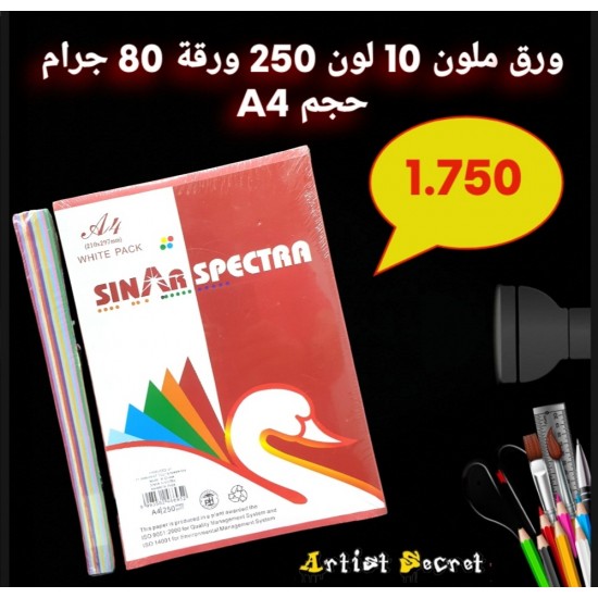ورق ملون 10 لون 250 ورقة 80 جرام حجم A4